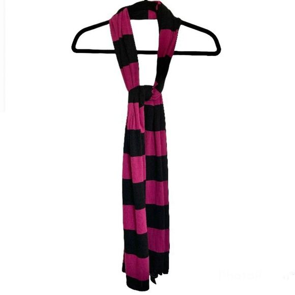 RUGBY Knit Scarf Black and Burgundy Striped Preppy Academia 80 x 14 inches - Picture 10 of 16